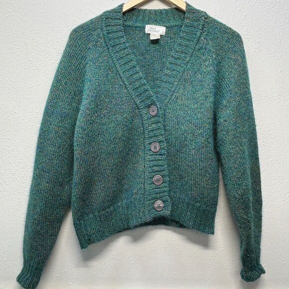 Vtg Chance Encounters Mohair Wool Blend Green Button Cardigan Sweater Women Sz M - Picture 1 of 5